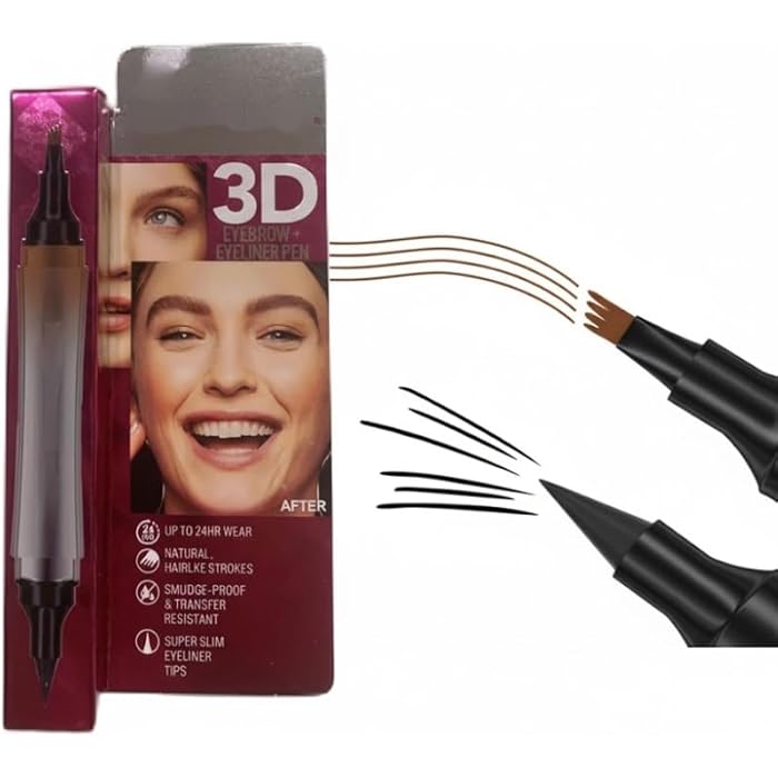 Eyebrow Pencil, Eyeliner Pencil 2 in 1 Eyebrow Tint, Eyebrow Make Up, Waterproof Eyebrow Pencile, 3D Waterproof Microblading Pen for Eyebrows (dark Brown) - Image 1